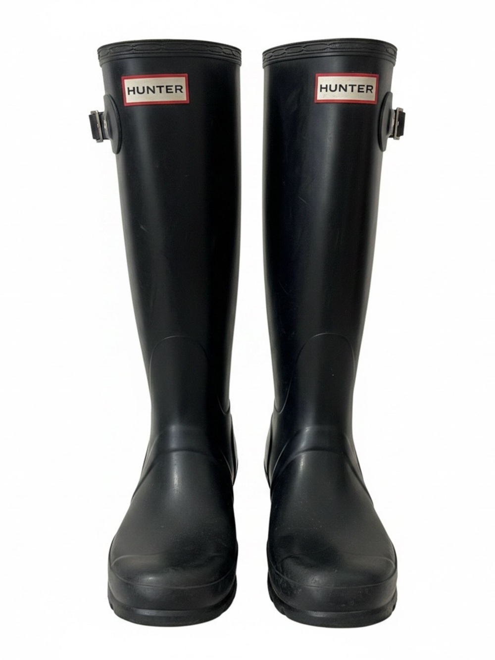 Hunter Black Gloss Tall Rain Boots with Side Buckle